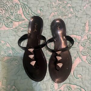 Black sandal with silver gem designs
